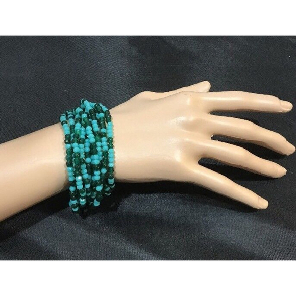 New Nanette Lepore Multi Row Glass Beaded Bracelet Green Blue - Picture 4 of 11
